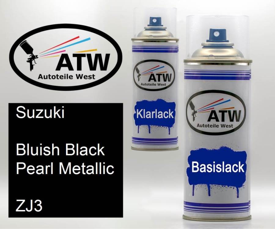 Suzuki, Bluish Black Pearl Metallic, ZJ3: 400ml Sprühdose + 400ml Klarlack - Set, von ATW Autoteile West.